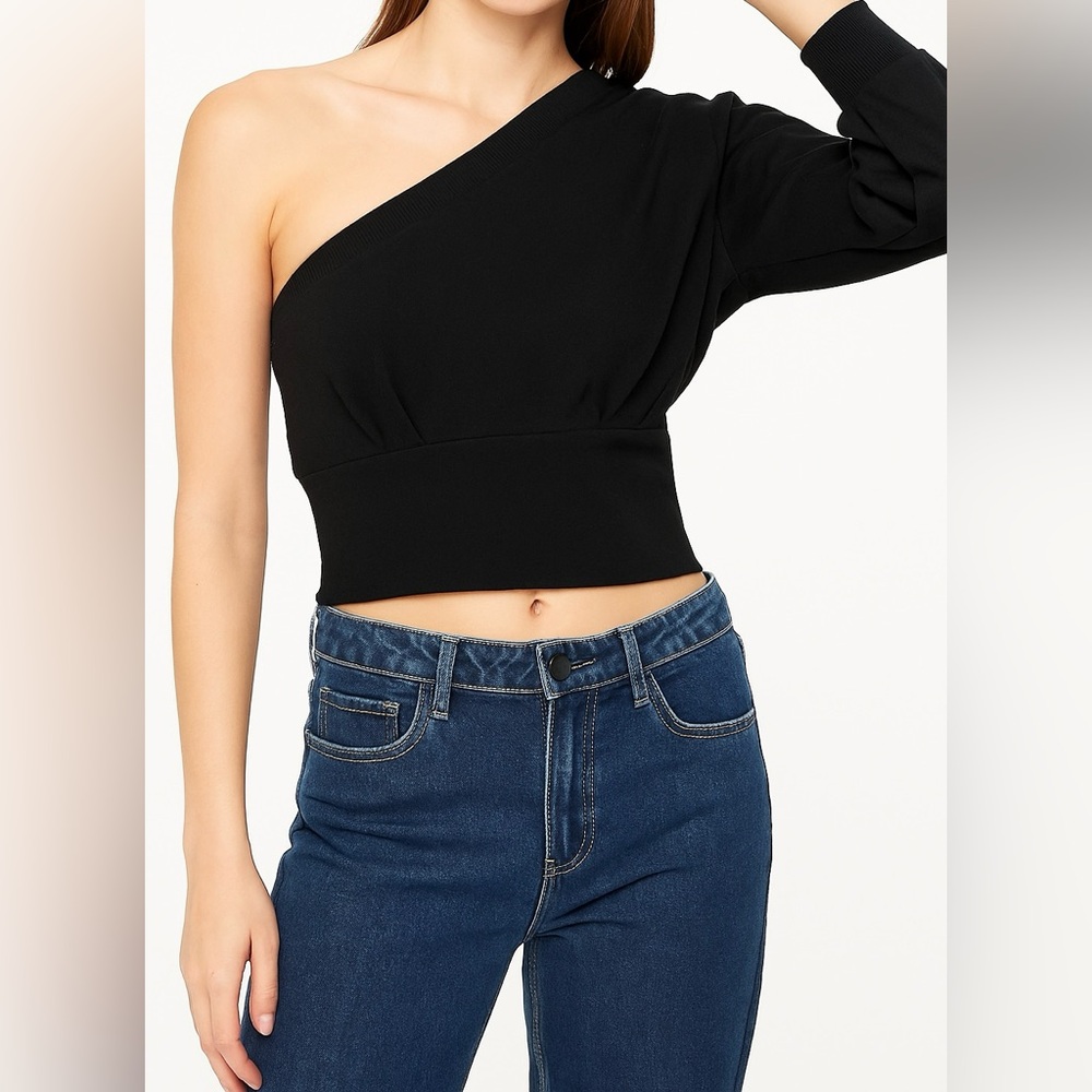 Strut‎ & Bolt One-Shoulder Sweatshirt Black Size L NWT